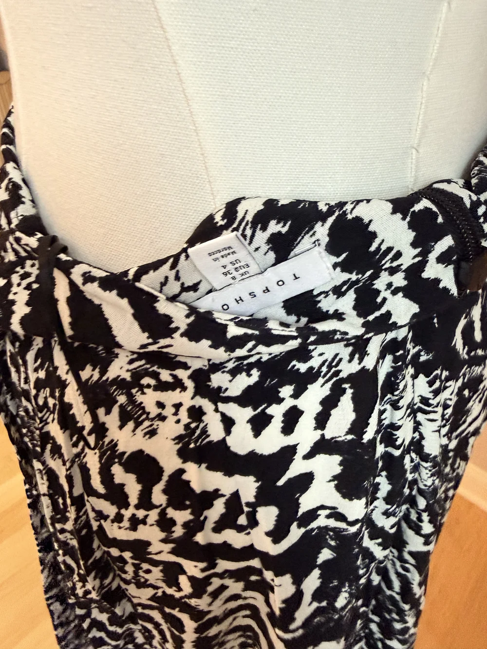Topshop Black & White Abstract Print Midi Wrap Skirt
